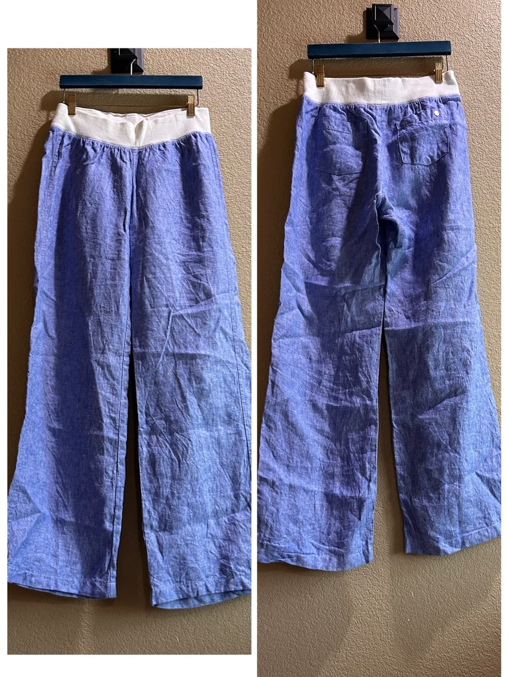 Lilly Pulitzer Blue Beach Palazzo Linen Wide Leg Pull On Pants Medium